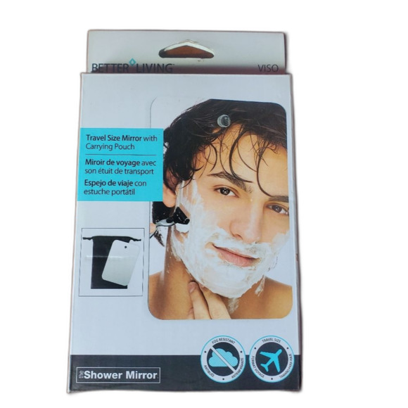 Frameless Travel Shower Mirror w/ Suction Cup & Carry Pouch Chrome Fog Resistant - Picture 1 of 3